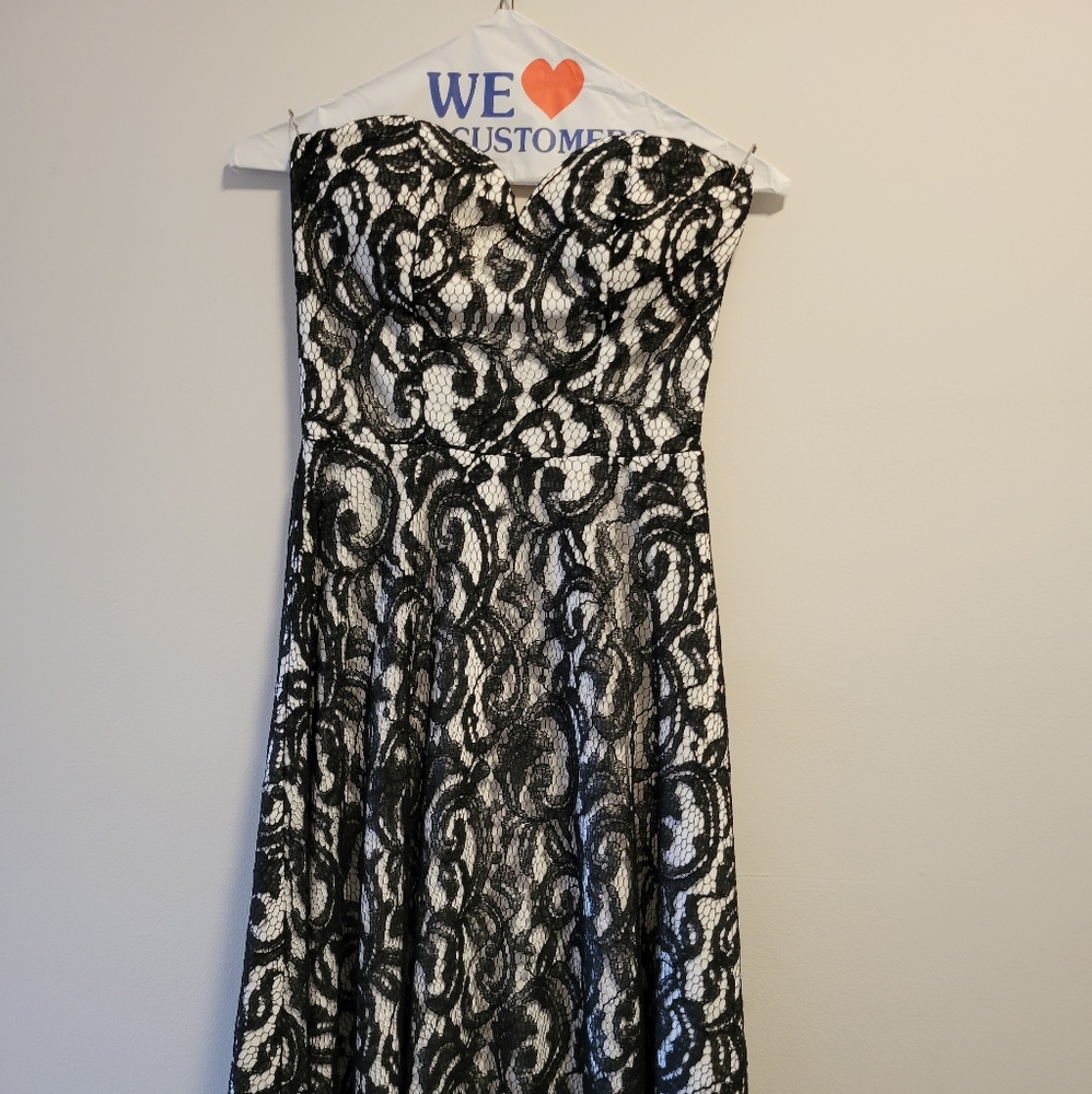 Lace strapless knee length dress